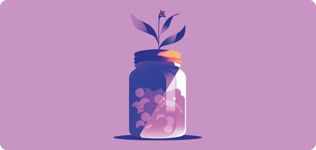 coin jar with plant growing out of it